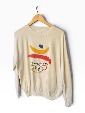 Vintage 1992 Barcelona Olympics Official Logo Crewneck Sweatshirt White Large